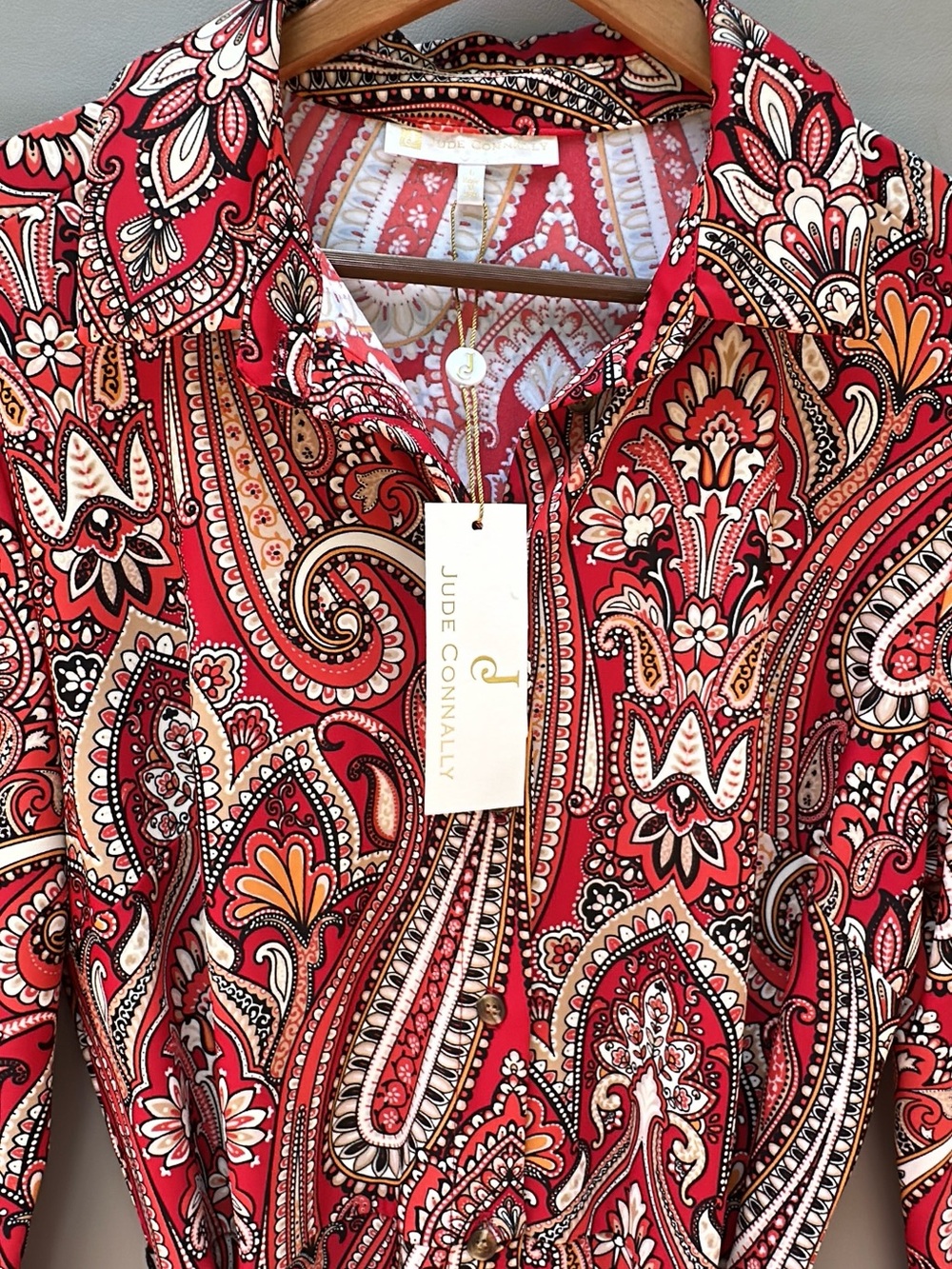 Jude Connally Red Paisley Long-Sleeve Shirt Dress XL NWT - Picture 6 of 11